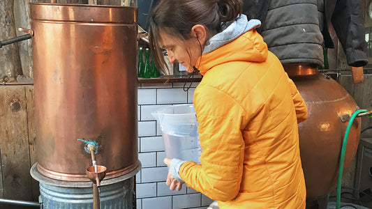 Jo Brydie at work at a still at Inshriach