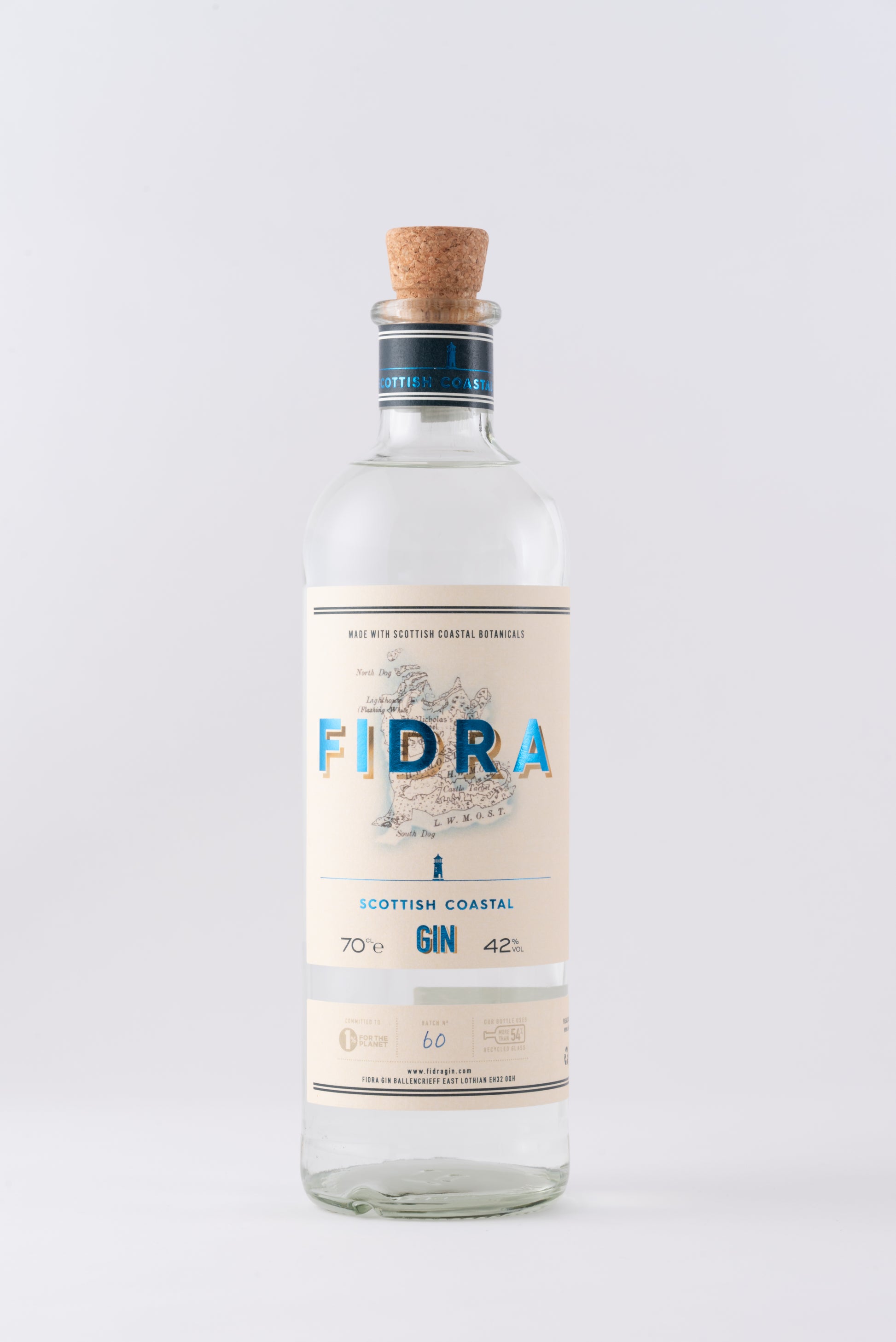 Fidra gin bottle on a white background